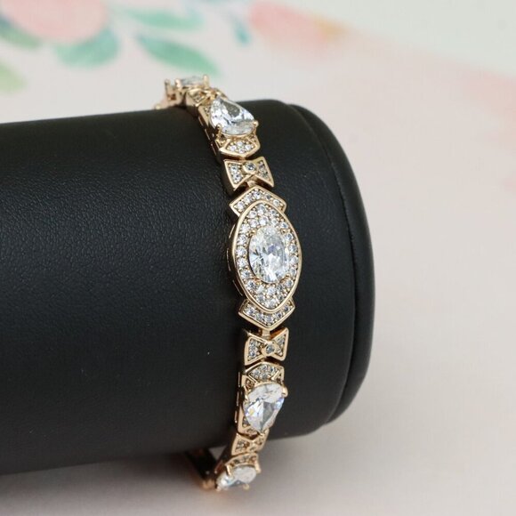 "Elegant Oval-Cut Crystal Rose Gold Bracelet with Bow Accents, XPBL0800 - Picture 7 of 11